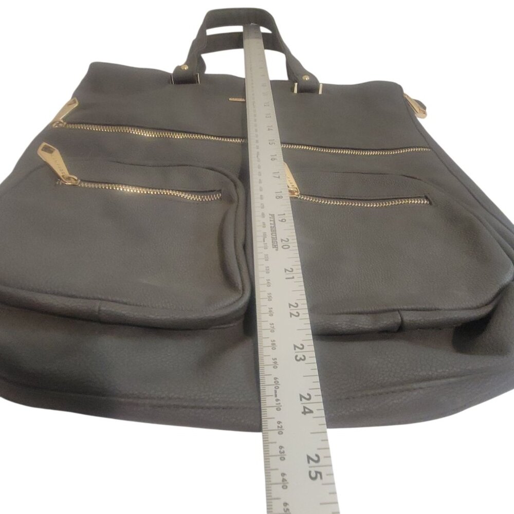 Rampage Gray Faux Leather Tote Bag With Gold Zippers & Double Straps - Picture 6 of 15